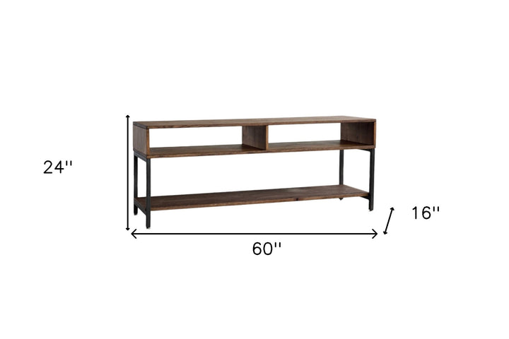 60" Brown Wood Open Shelving TV Stand