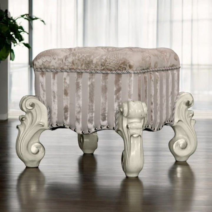 22" Ivory And Bone Fabric Floral Tufted Vanity Chair