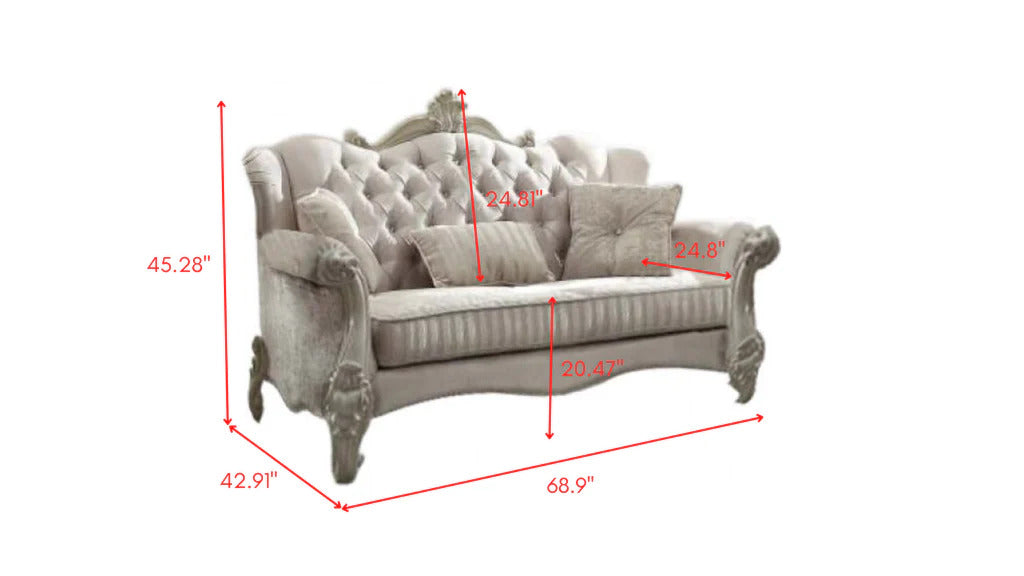 69" Ivory Chesterfield Loveseat and Toss Pillows