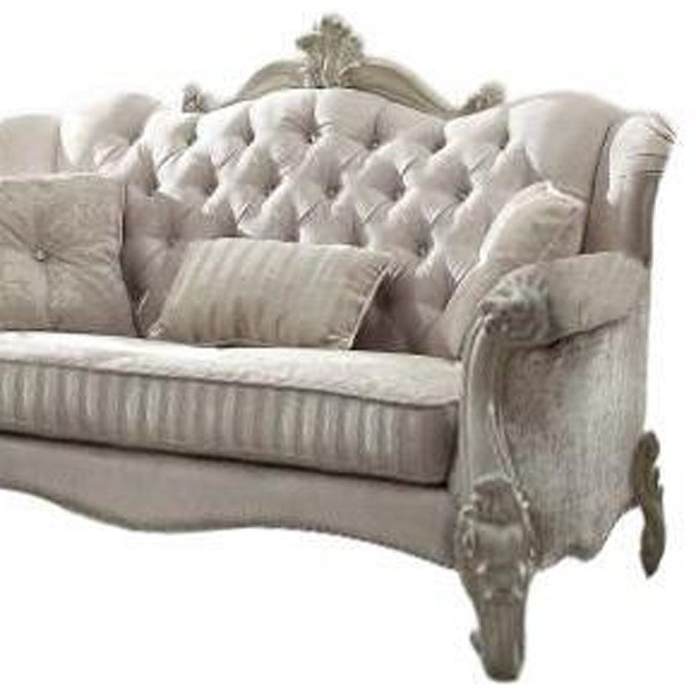 69" Ivory Chesterfield Loveseat and Toss Pillows