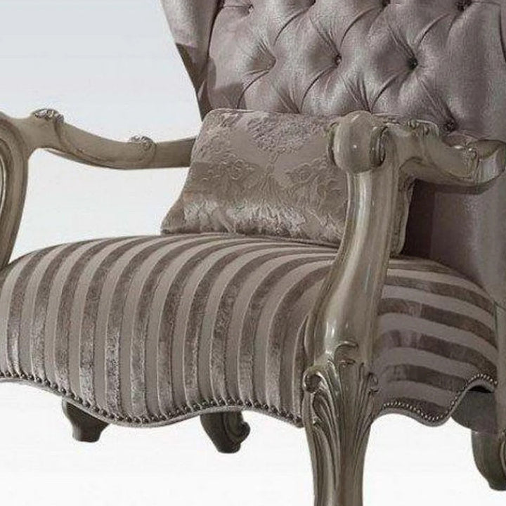 33" Ivory And Pearl Velvet Striped Tufted Chesterfield Chair