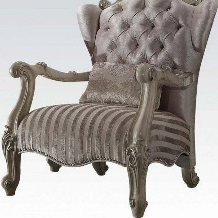 33" Ivory And Pearl Velvet Striped Tufted Chesterfield Chair