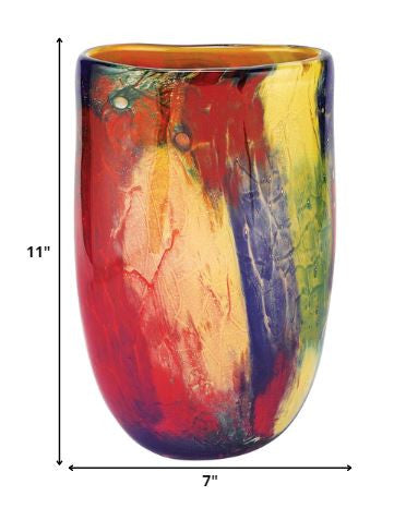 11 Multicolor Art Glass Oval Vase