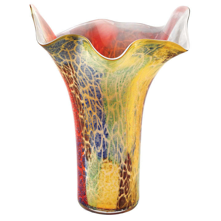 17" Red and Yellow Glass Abstract Novelty Table Vase