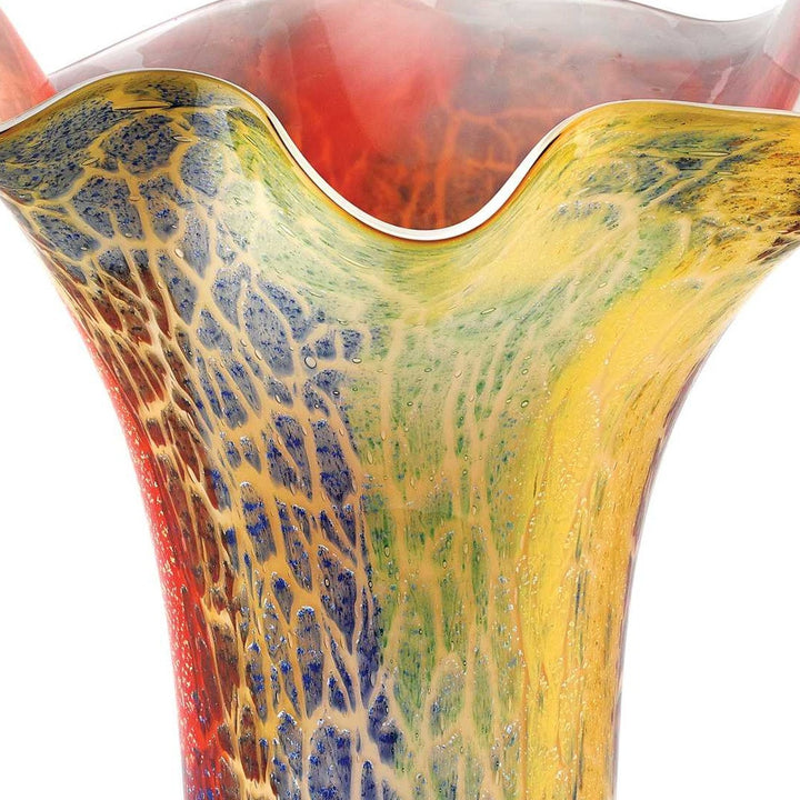 17" Red and Yellow Glass Abstract Novelty Table Vase