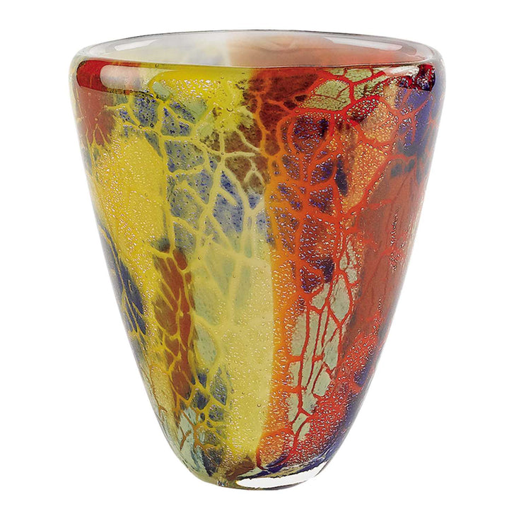 8" Orange Red and Yellow Murano Glass Abstract Oval Table Vase