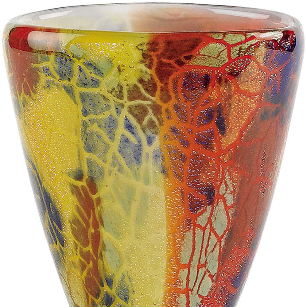 8" Orange Red and Yellow Murano Glass Abstract Oval Table Vase