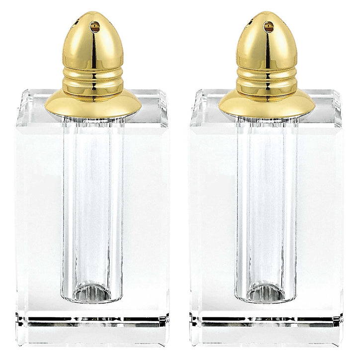 Handcrafted Optical Crystal And Gold Large Size Salt And Pepper Shakers