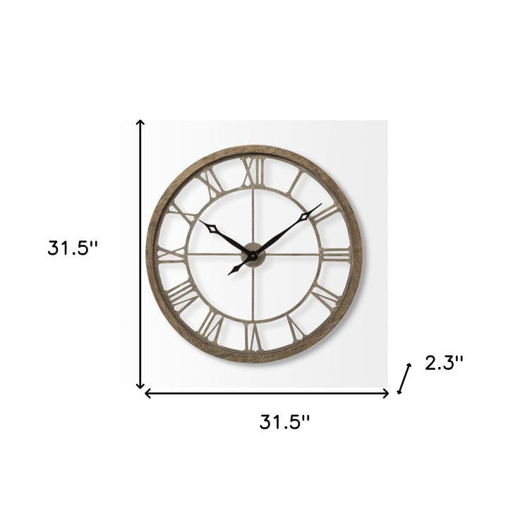 32" Circle Brown Metal Skeleton Wall Clock