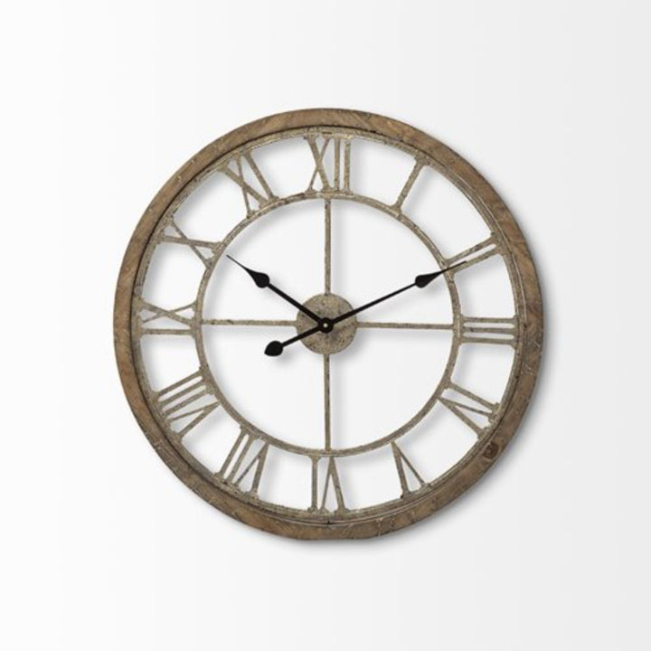 25" Circle Brown Metal Skeleton Wall Clock