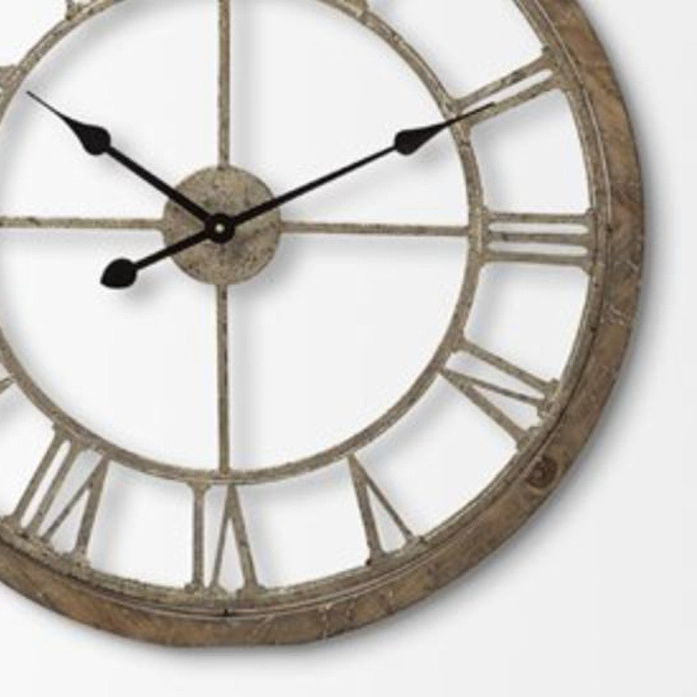 25" Circle Brown Metal Skeleton Wall Clock