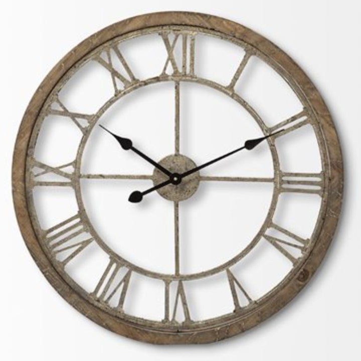 25" Circle Brown Metal Skeleton Wall Clock