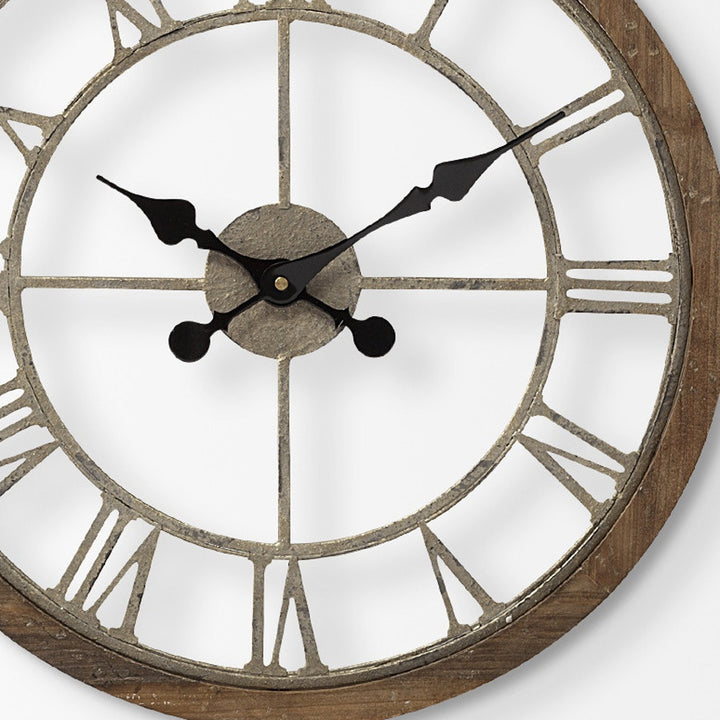 19" Whitewash Brown Round Modern Farm Wall Clock