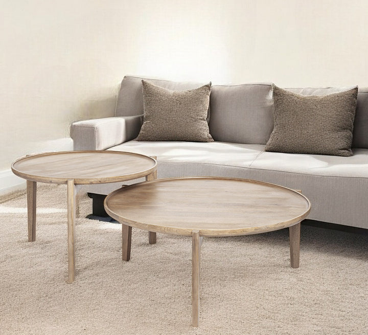 40" Brown Solid Wood Round Nested Coffee Tables