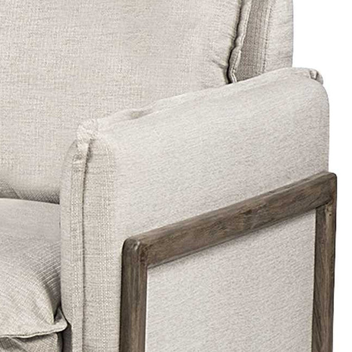 42" Cream And Wood Brown Linen Arm Chair