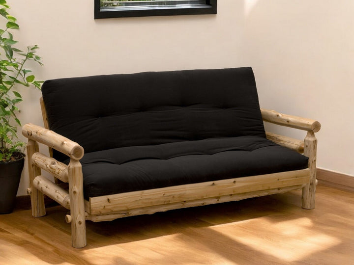 83" Black 100% Cotton Sleeper Sleeper Sofa With Wood Brown Legs