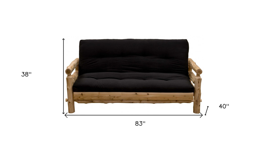 83" Black 100% Cotton Sleeper Sleeper Sofa With Wood Brown Legs