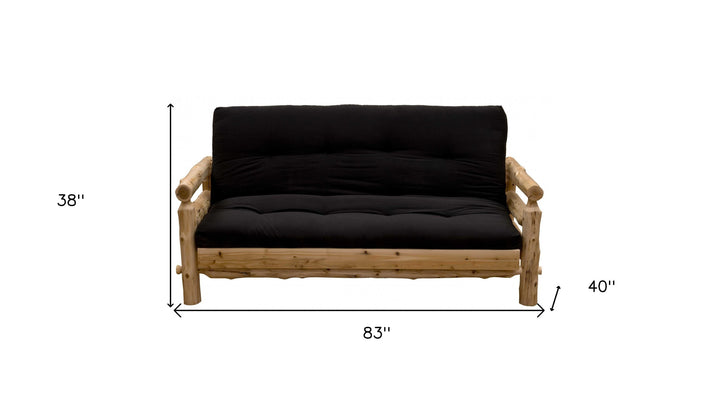 83" Black 100% Cotton Sleeper Sleeper Sofa With Wood Brown Legs