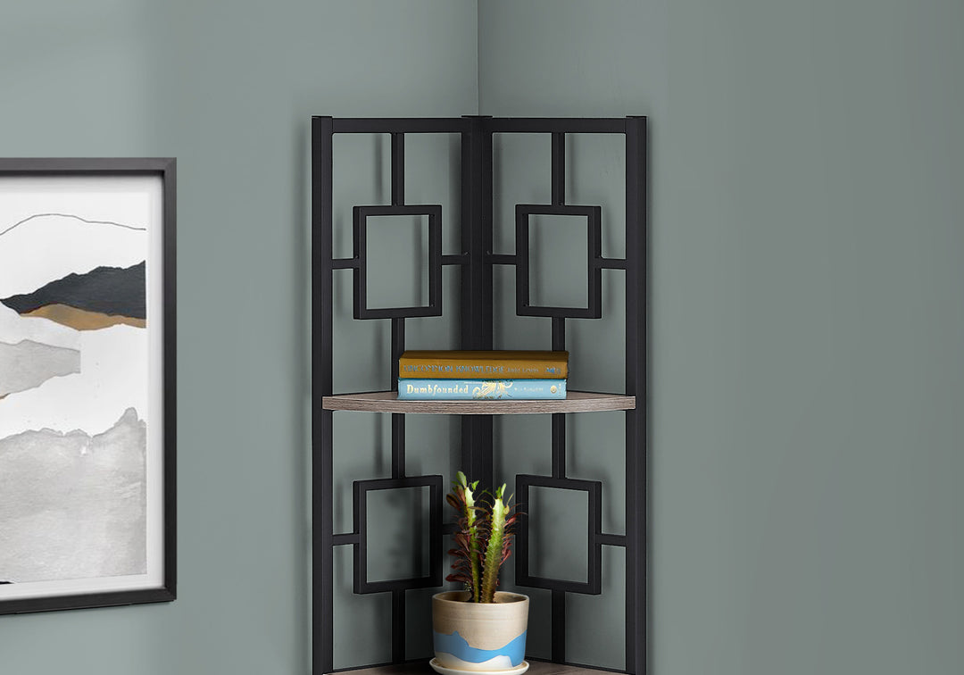 62" Dark Taupe Metal Corner Bookcase