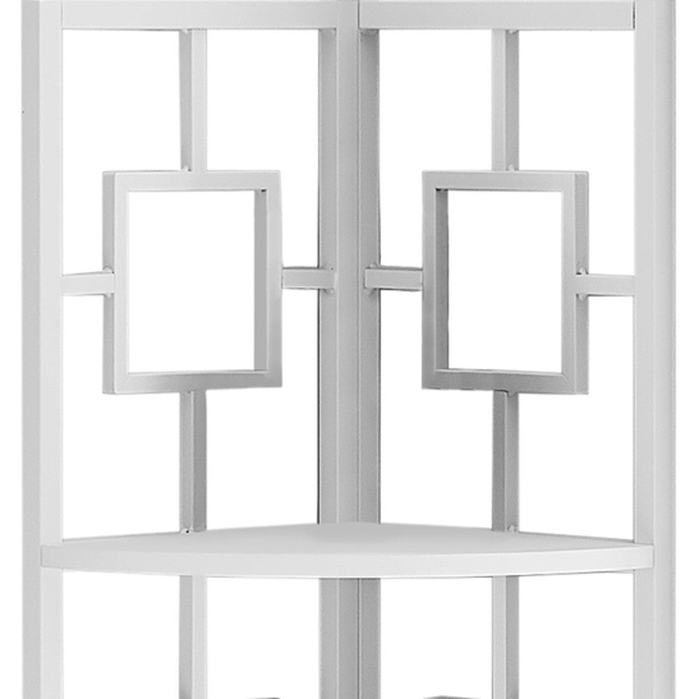 62" White Metal Corner Bookcase