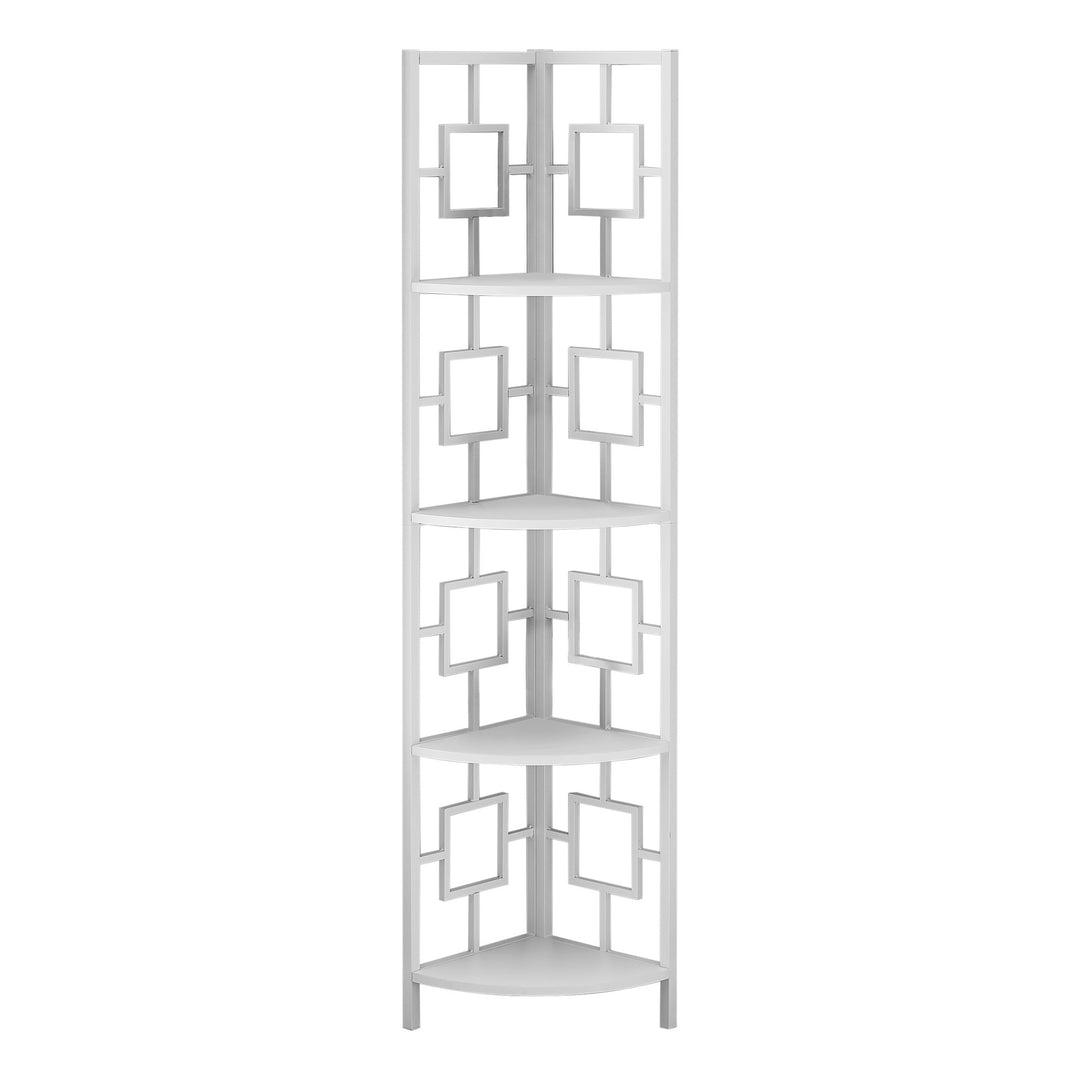 62" White Metal Corner Bookcase