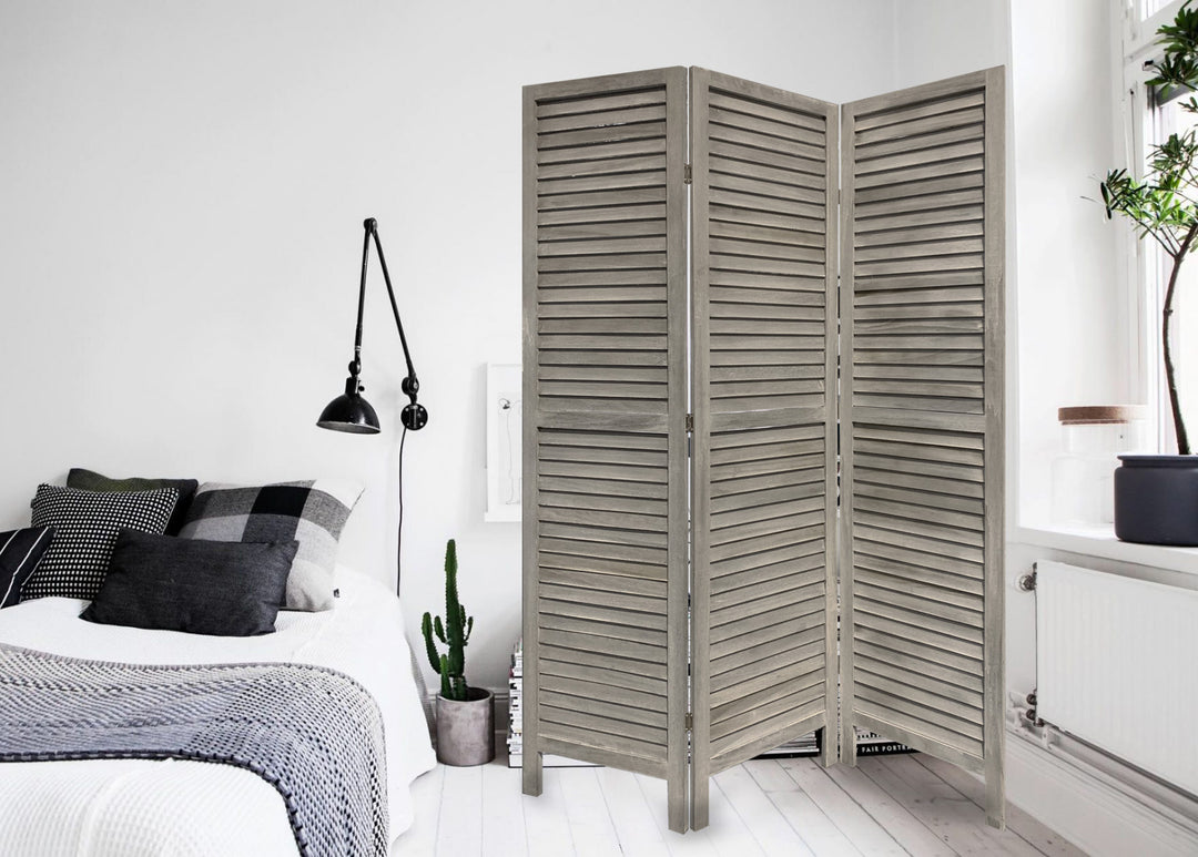 3 Panel Grey Shutter Screen Room Divider