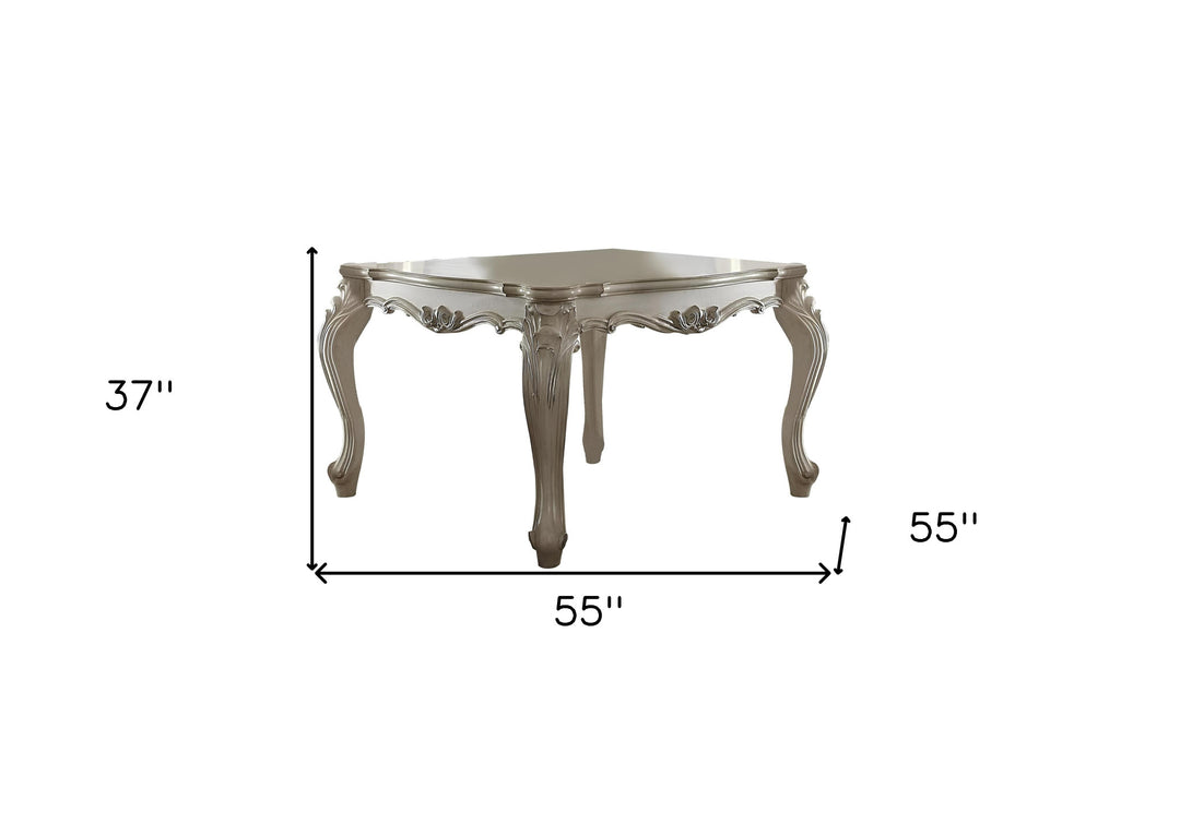 55" Antiqued White Solid Wood And Solid Manufactured Wood Dining Table