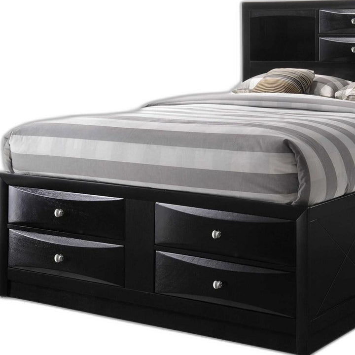 Black Multii-Drawer Wood Platform King  Bed With Pull Out Tray