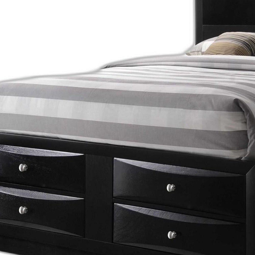 Black Multii-Drawer Wood Platform King  Bed With Pull Out Tray