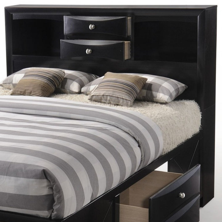 Black  Multi-Drawer Wood Platform  Full Bed With Pull Out Tray