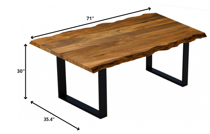 68" Brown And Black Solid Wood Sled Base Dining Table