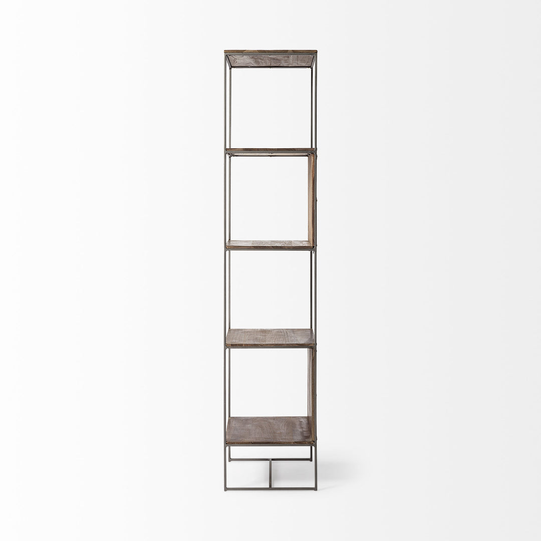 Brown Wood And Silver Metal Frame With 4 Shelf Shelving Unit