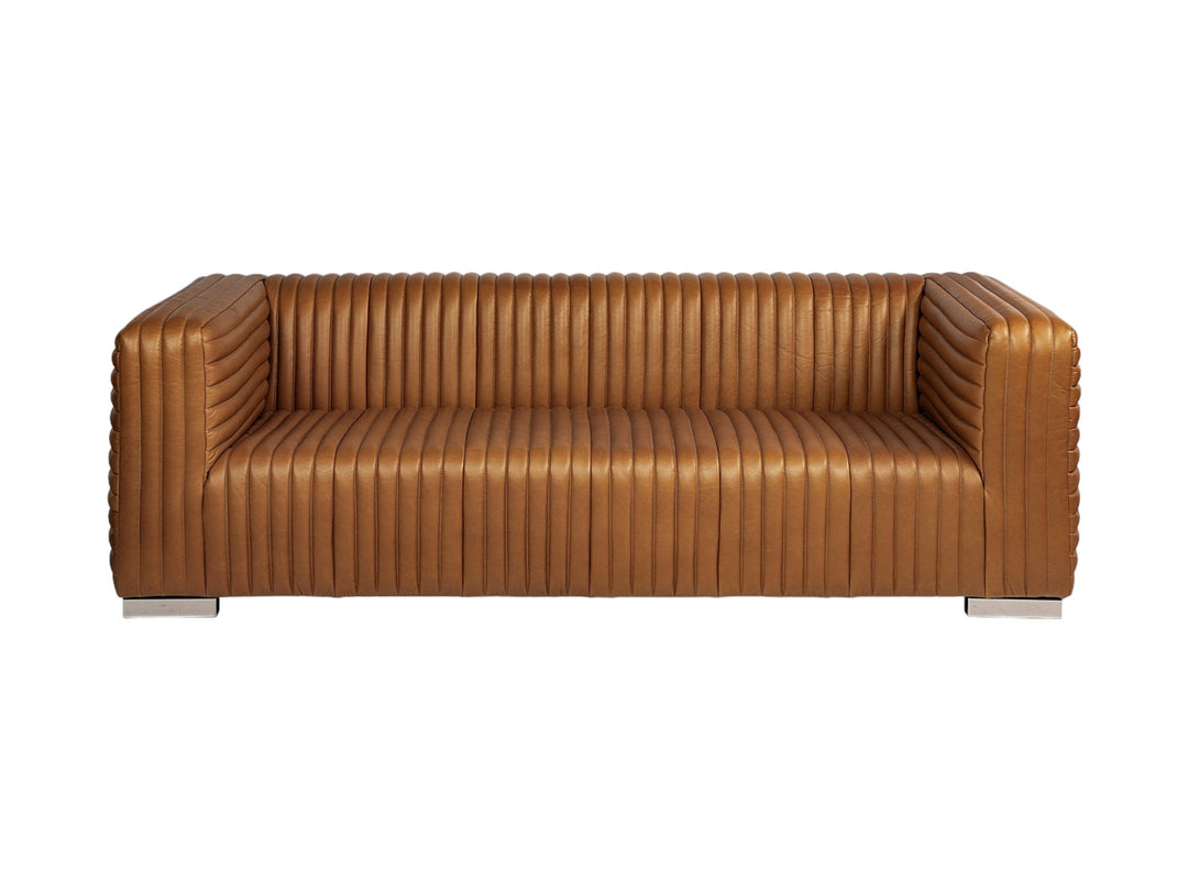 39" Gold Leather Sofa With Silver Metallic Legs