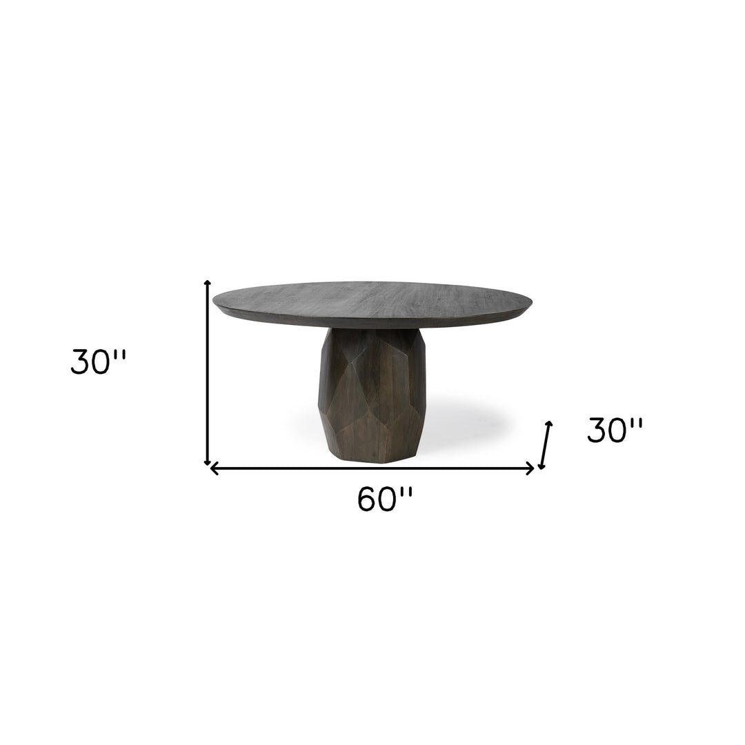 60" Brown Rounded Solid Wood Pedestal Base Dining Table