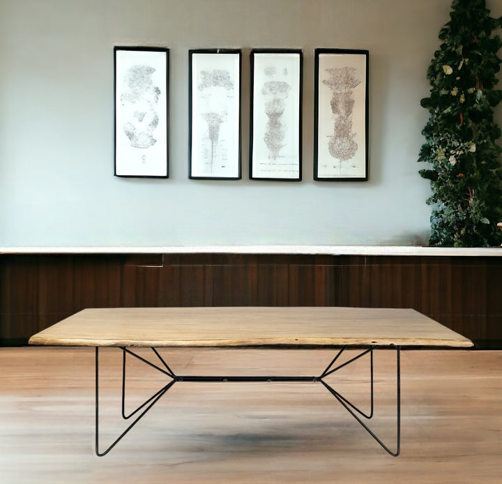 80" Brown And Black Solid Wood And Metal Dining Table