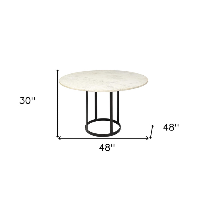 48" White And Black Rounded Marble And Metal Pedestal Base Dining Table