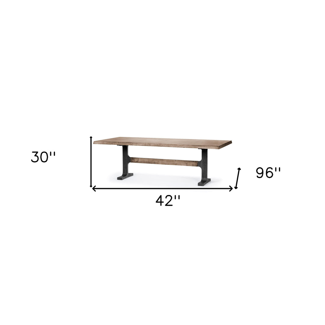 96" Natural And Black Solid Wood And Metal Trestle Base Dining Table