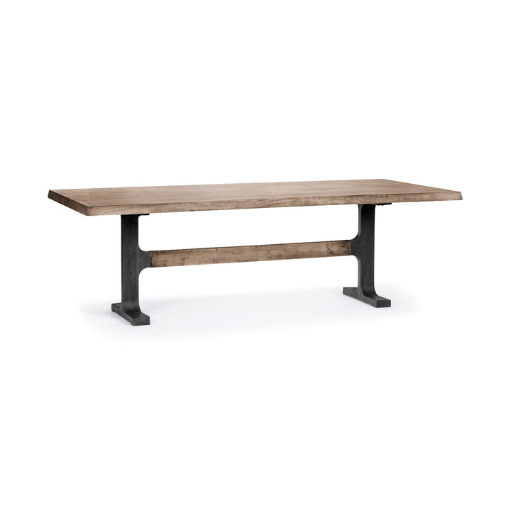 96" Natural And Black Solid Wood And Metal Trestle Base Dining Table