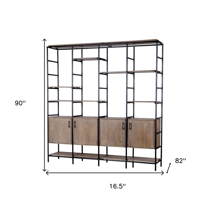 Medium Brown Wood And Metal Multi Shelves Shelving Unit