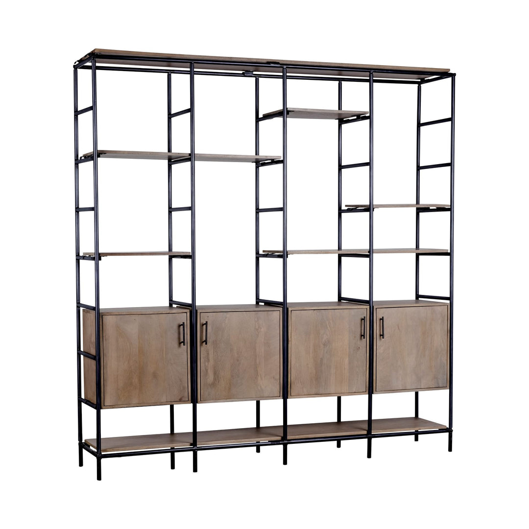 Medium Brown Wood And Metal Multi Shelves Shelving Unit