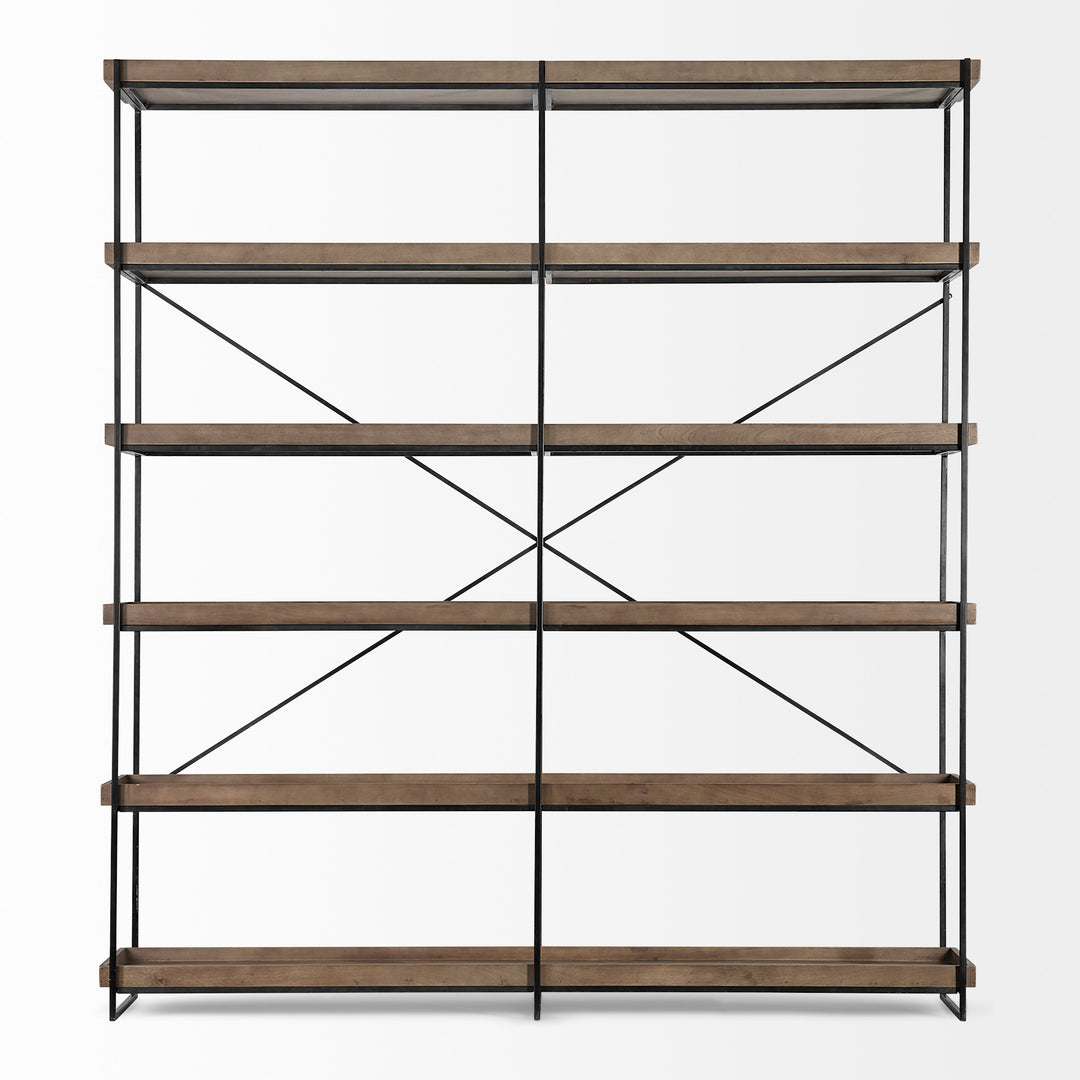 Medium Brown Wood And Iron Shelving Unit With 5 Tray Shelves