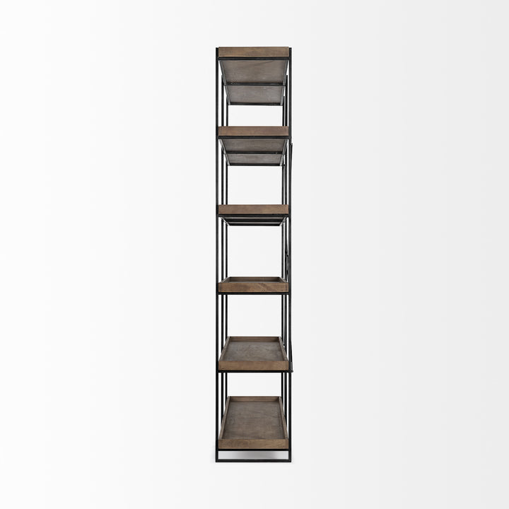 Medium Brown Wood And Iron Shelving Unit With 5 Tray Shelves