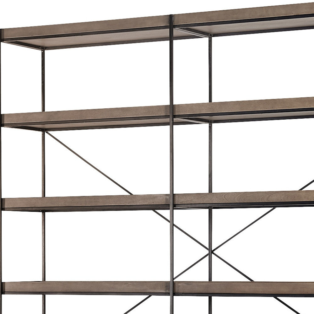 Medium Brown Wood And Iron Shelving Unit With 5 Tray Shelves