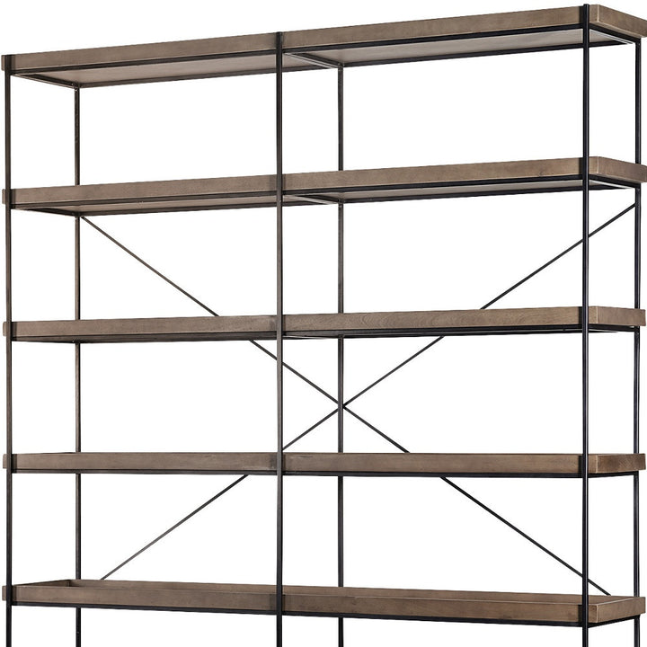 Medium Brown Wood And Iron Shelving Unit With 5 Tray Shelves