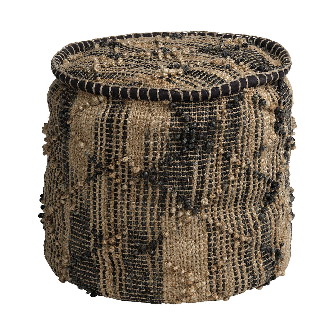 20" Natural And Black Geometric Cylindrical Jute Ottoman