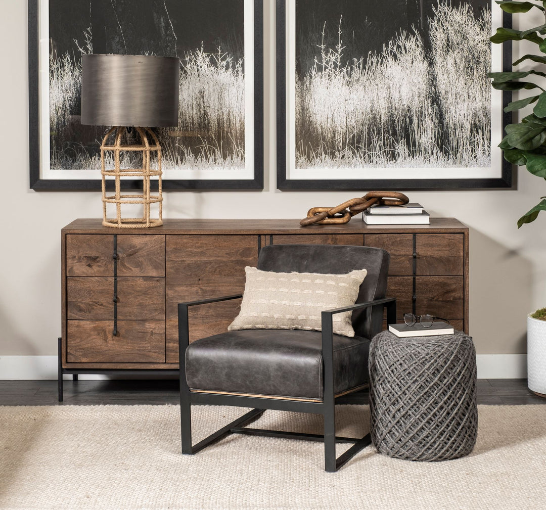 Dark Gray Wool Cylindrical Pouf With Diamond Pattern