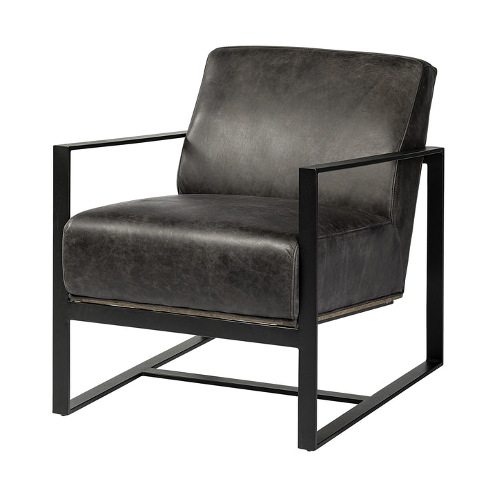 32" Black Genuine Leather Distressed Arm Chair