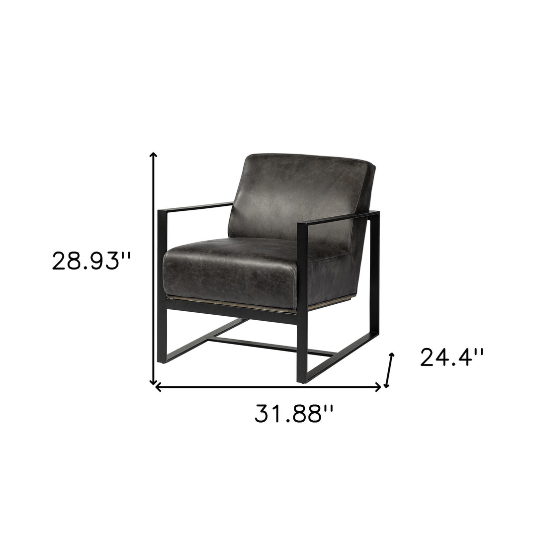 32" Black Genuine Leather Distressed Arm Chair