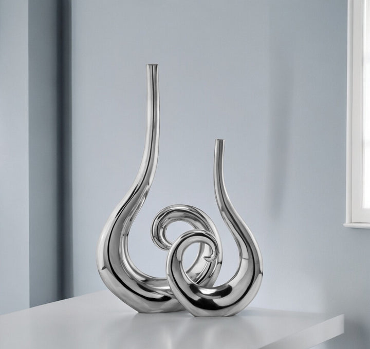 Set Of 2 Curl Casting Design Vases In Shiny Buffed Finished