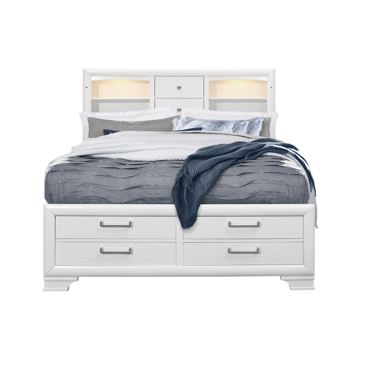 White Solid Wood Full Eight Drawers Bed